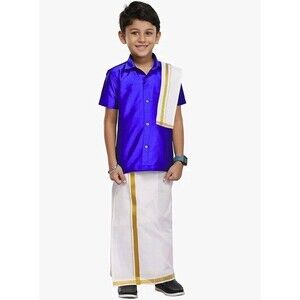 Chandrakala Kids Shirt With Mundo Set For Boy Blue KB101, 9-10yo